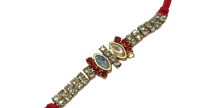 Vibrant Rakhi with Pendant Shaped Gemstones.