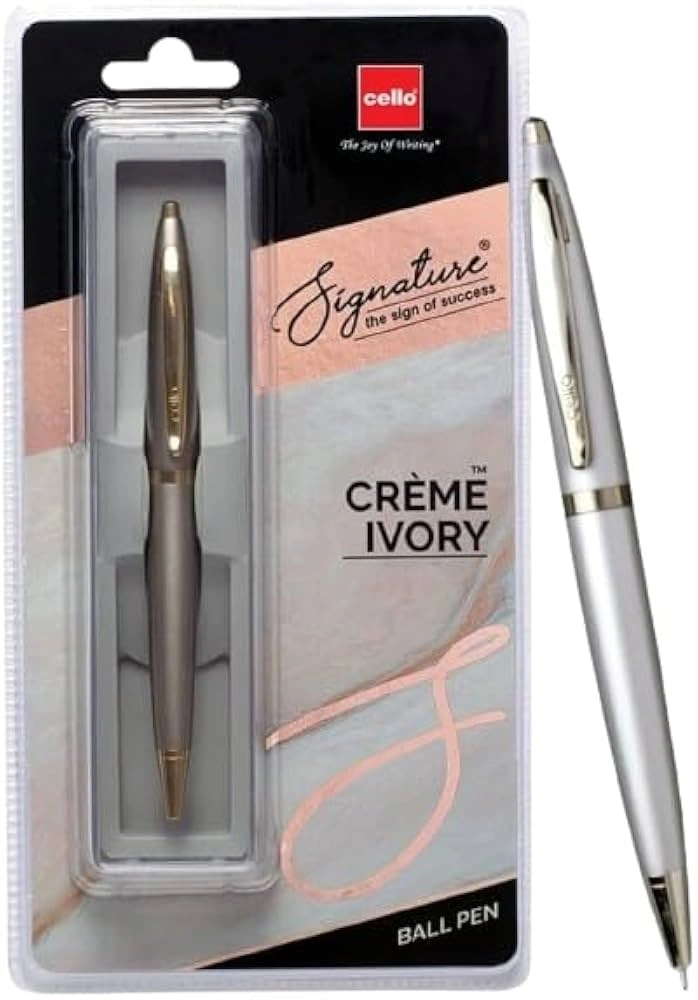 Signature Creme Ivory Slim Ball Pen Blue Detail